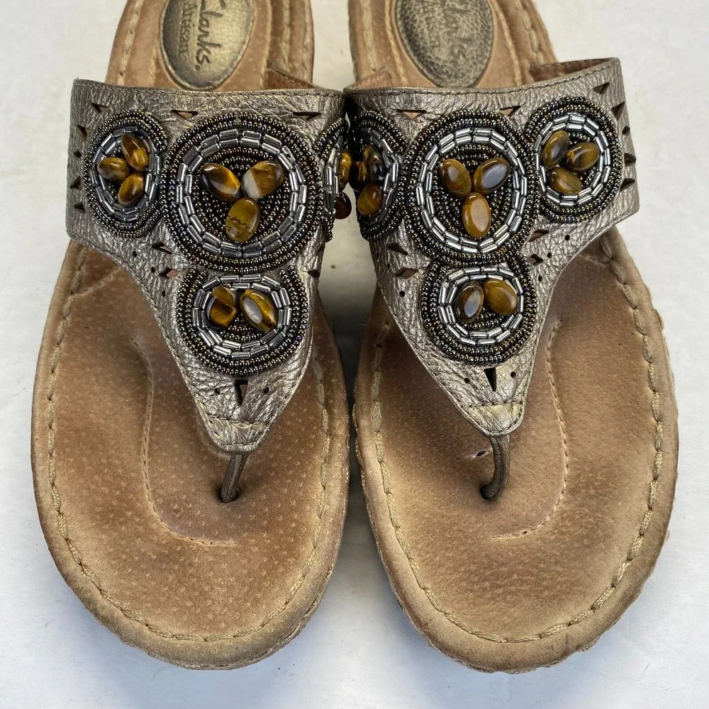 Clarks Artisan Thong Sandals Women's Size 7.5M‎ Beaded 32235,Casual,Comfort